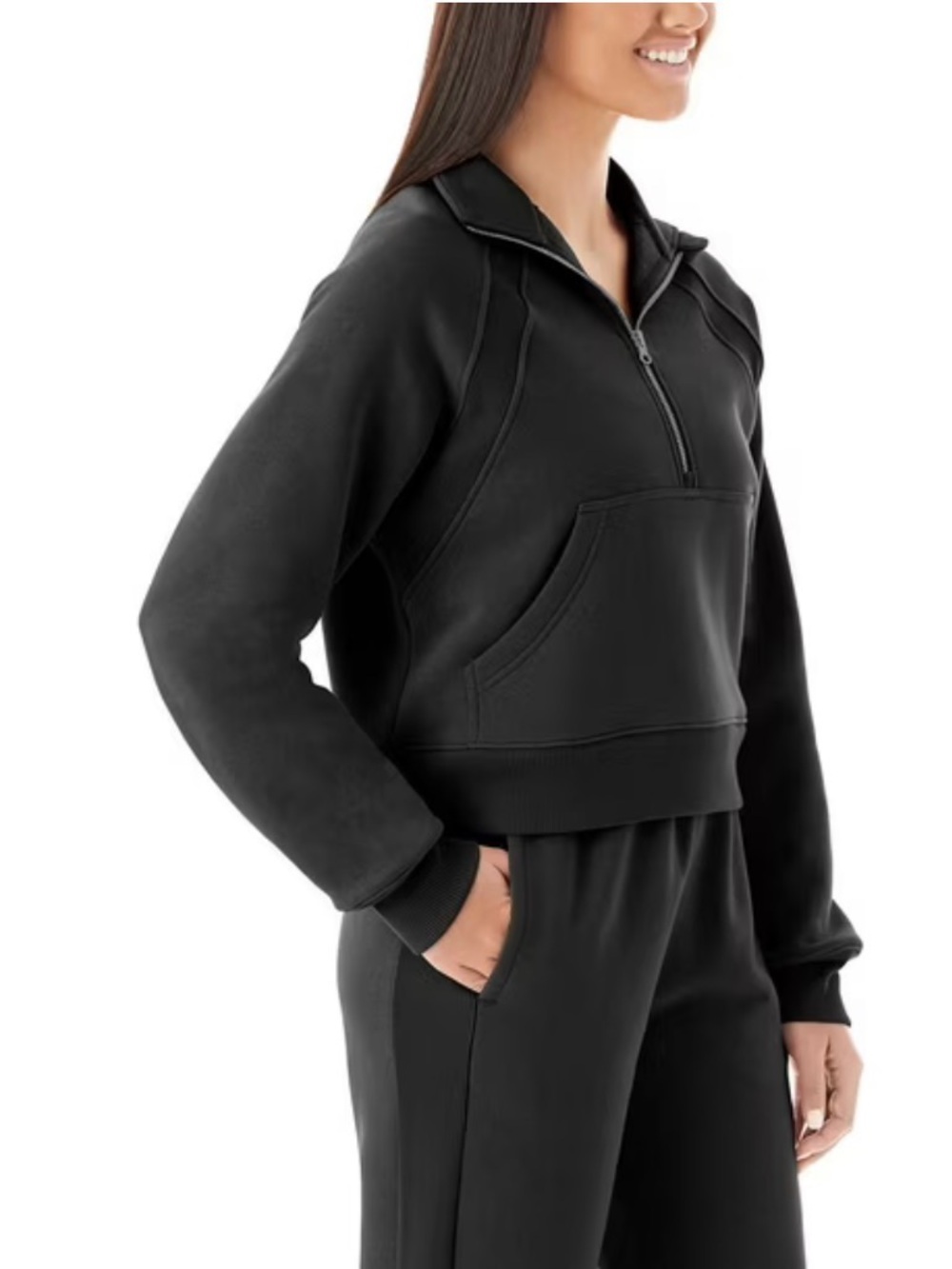 Member's Mark Women's Fleece Half-Zip Cropped Fit Black Pullover Small - Picture 3 of 5